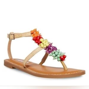 Chelsea & Violet sz. 8.5 Ella Rainbow Bead Embellished T-Strap Flat Sandal